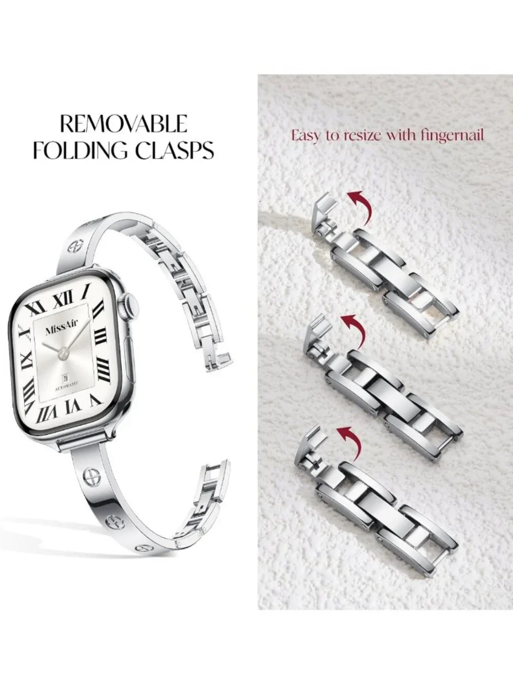 Stylish Slim Metal Bands for Apple Watch 38mm-49mm, Dressy Stainless Steel Strap